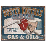 Busted Knuckle Garage Gas & Oil Metal Tin Sign Barware Mancave Garage Fathers Day Gift