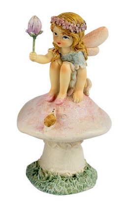 Fairy on Mushroom Holding Flower Ornament