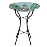 Blue Parrot Glass Top Bird Bath Green Garden Statue Ornament