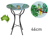 Blue Parrot Glass Top Bird Bath Green Garden Statue Ornament