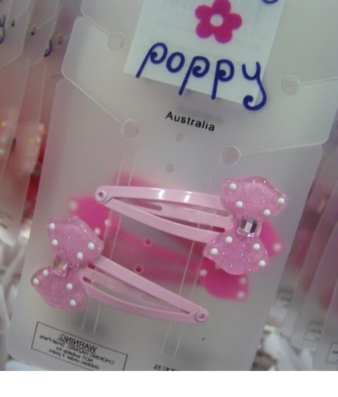 Pink Poppy Bow Snap Hairclips