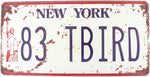 License Plate Logo Vintage Style Retro Decoration New York TBIRD