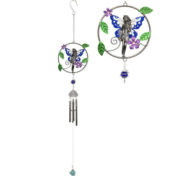 Pewter Fairy In Ring Wind Chime Garden Decoration