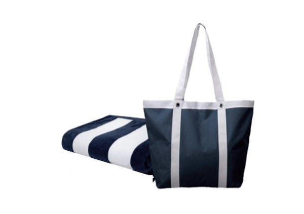 Striped Egyptian Cotton Beach Towel & Tote Bag Set