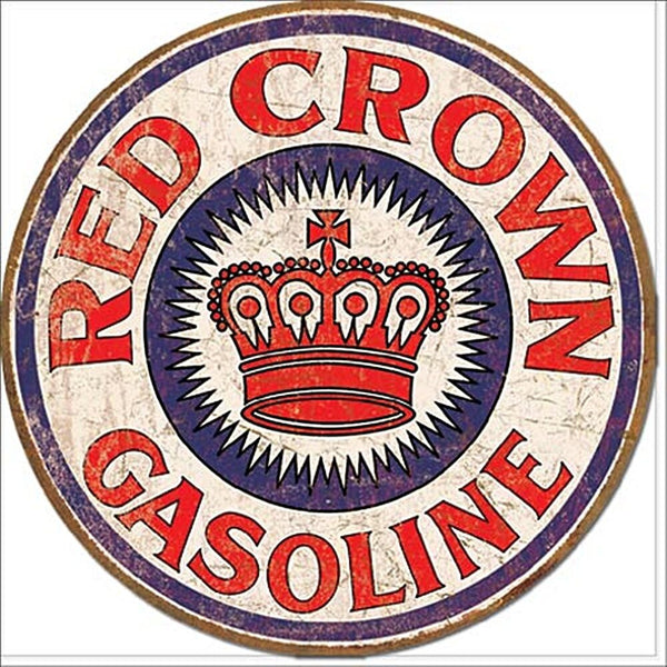 Red Crown Gasoline Metal Tin Sign Barware Mancave Garage Fathers Day Gift