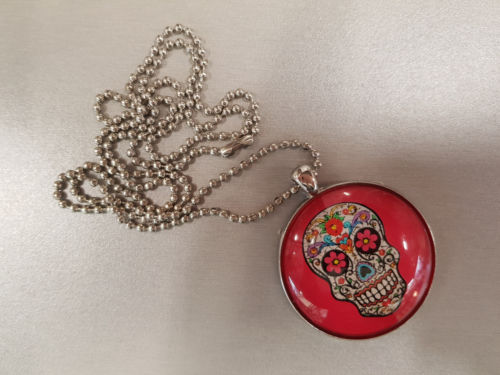 Sugar Skull Necklace Pendant Chain Girls Teens Jewellery - The Bowerbirds Nest of Treasures