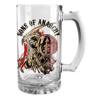 SOA Sons of Anarchy Red Reaper 500ml Beer Drink Stein Glass Licensed Barware - The Bowerbirds Nest of Treasures