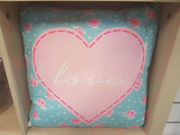 LOVE HEART FLOWERS PINK & BLUE BEDROOM CUSHION PILLOW - The Bowerbirds Nest of Treasures