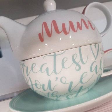 Awesome Mum Tea For One Ceramic Tea Pot, Cup & Saucer Set - The Bowerbirds Nest of Treasures