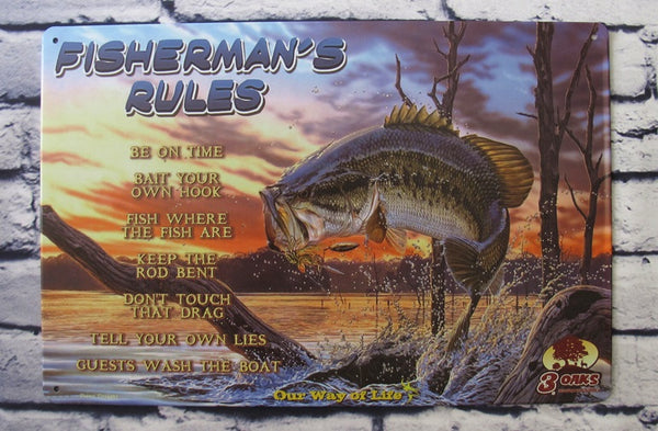 Fisherman's Rules Bar Man cave Garage  Retro Tin Sign