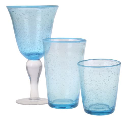 Blue Rim & Bubble Glass Set
