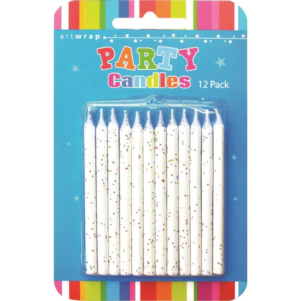 White Glitter Party Candles 12 Pack