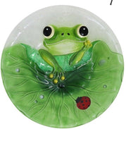 Frog Glass Top Bird Bath Green Garden Statue Ornament